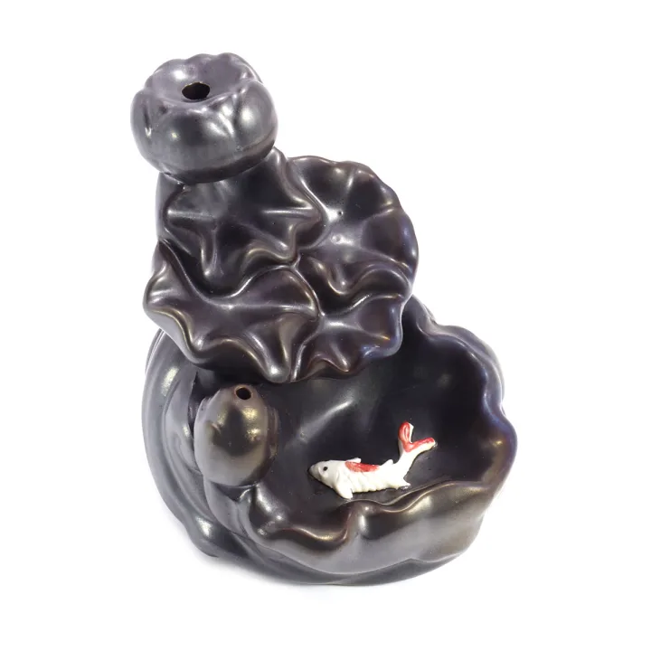 Подставка для благовоний и конусов Лотосы с рыбкой счастья 10 см