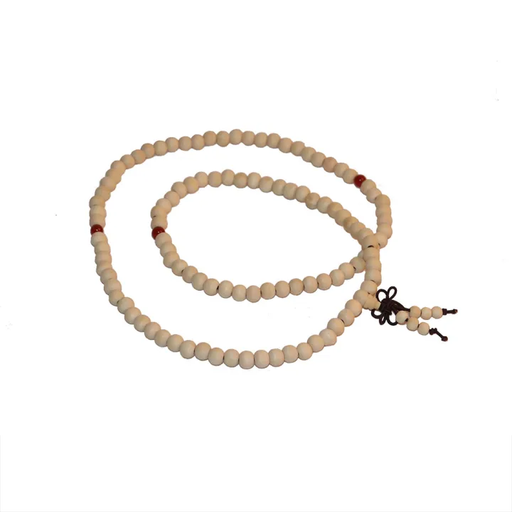 Буддийские четки 108 бусин из дерева белого цвета на резинке