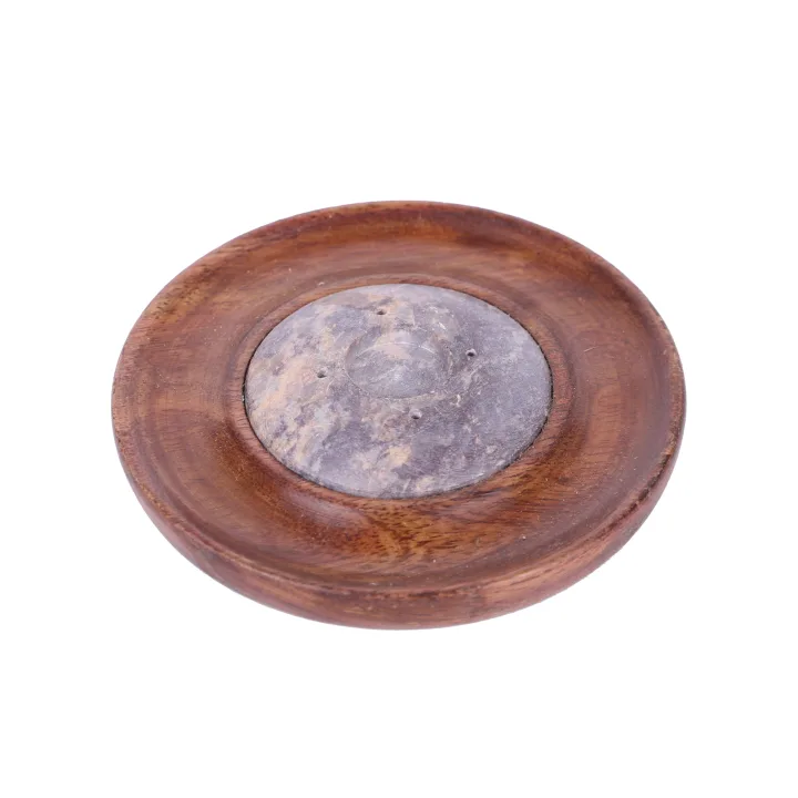 Подставка для благовоний и конусов Блюдце с камнем деревянная