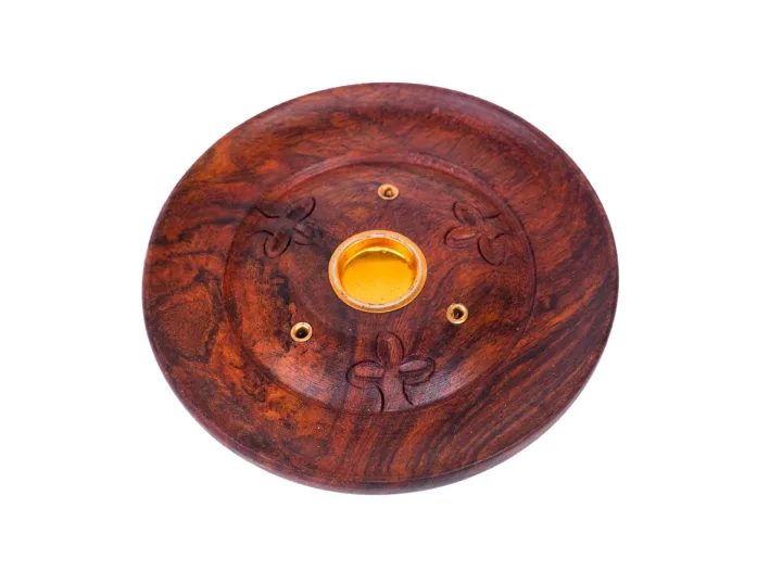 Подставка для благовоний и конусов Тарелочка с резьбой деревянная