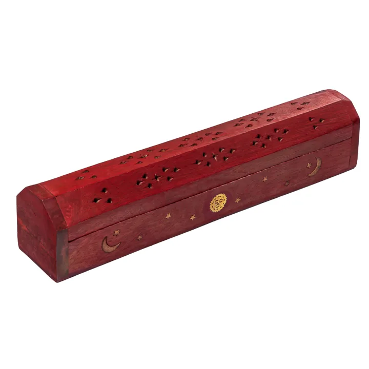 Подставка для благовоний Пенал Луна красная деревянная