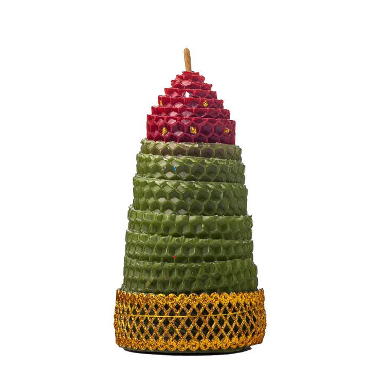 Свеча из вощины (зелёная с красным) - 032